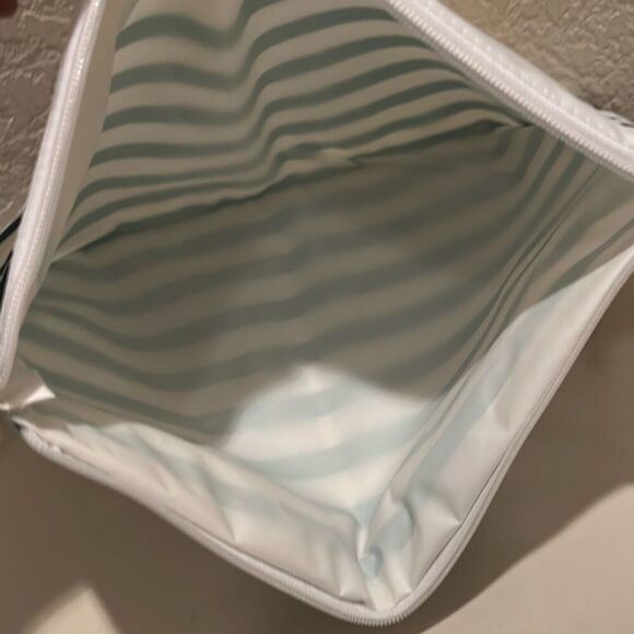 Playboy Zip Top Waterproof Beach Pouch White Green Stripe Toiletry Cosmetic Bag - Picture 3 of 9